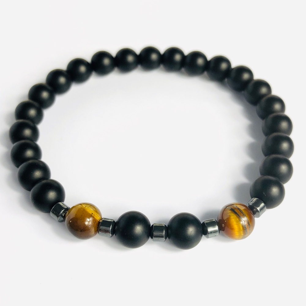 GEMSTONE | Mens Tiger Eye Onyx Beaded Bracelet